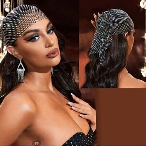 Rhinestone Decor Fishnet Hat black